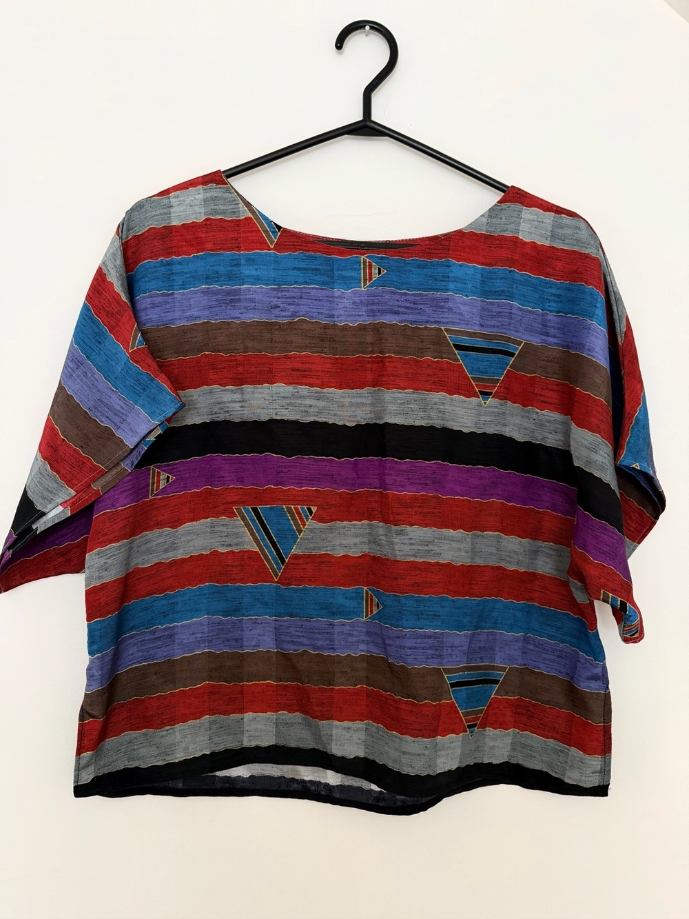 Vintage Louben vibrant multicoloured geometric striped boxy dolman top - L